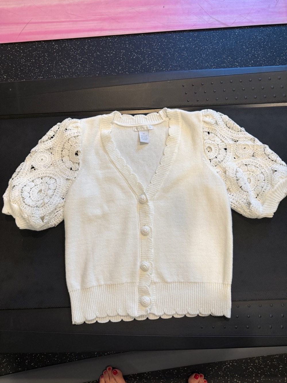 Design History Cream Crochet Puff Sleeve Button Cardigan